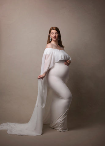 Sea Green Net Photoshoot and Baby Shower Maternity Gown Online